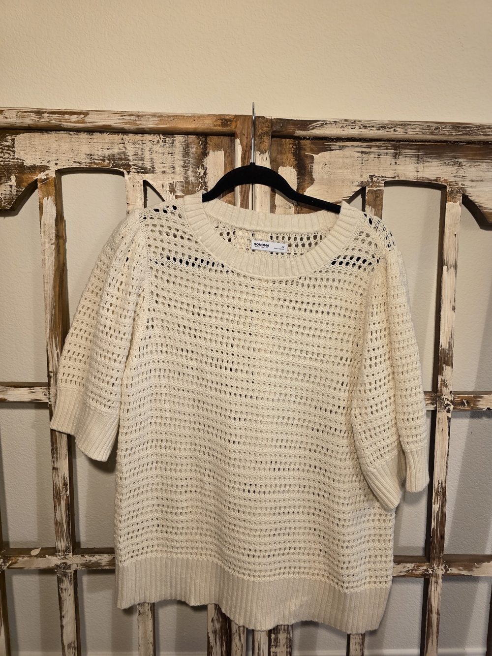 Sonoma Open-Knit Short Sleeve Cream Sweater